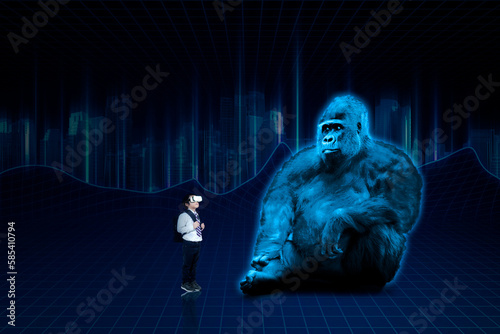 School student learning about gorilla in metaverse