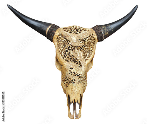 Indonesia - Buffalo skull carved / transparent background