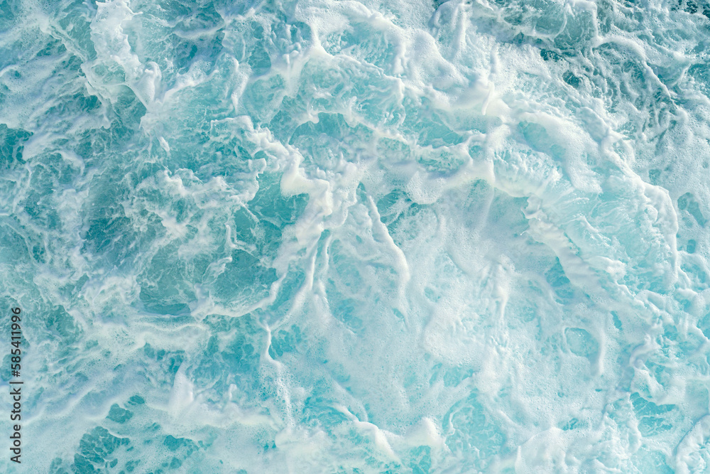Fototapeta premium Rough deep turquoise and blue Red sea with white foam texture background