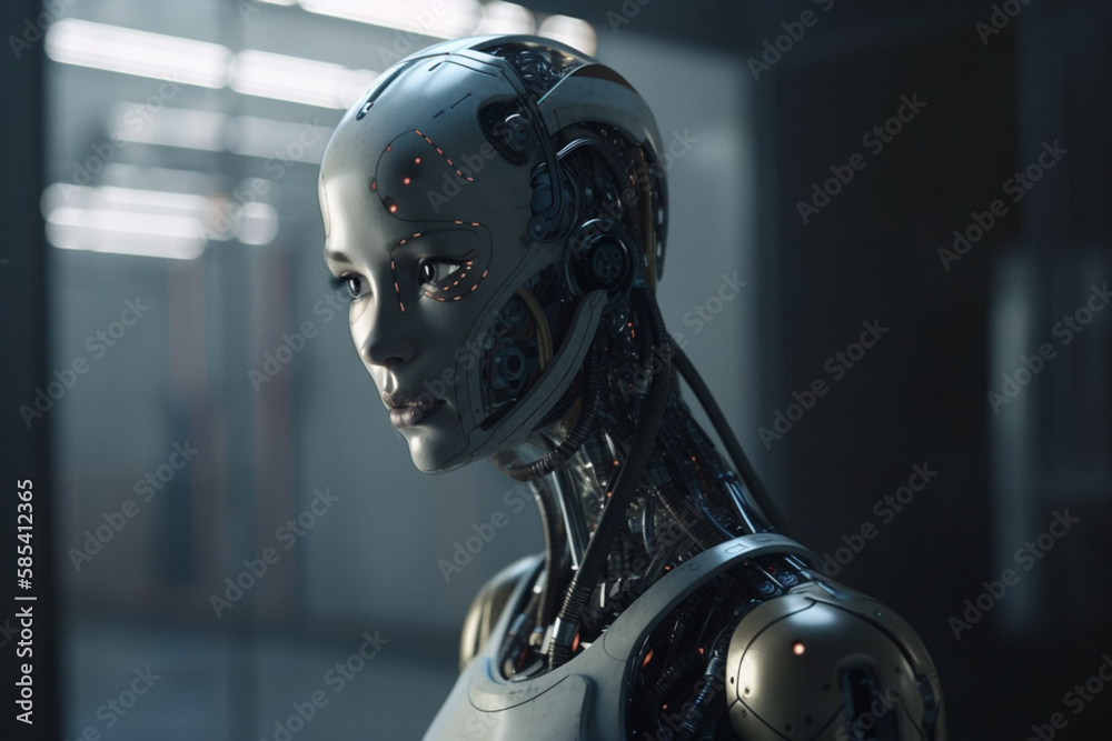Beautiful girl robot humanoid. The concept of artificial intelligence, technological progress. Cyborg woman. Female android. Copy space. Scientific progress. ai generated Beautiful girl robot humanoid. The concept of artificial intelligence, technological progress. Cyborg woman. Female android. Copy space. Scientific progress. ai generated