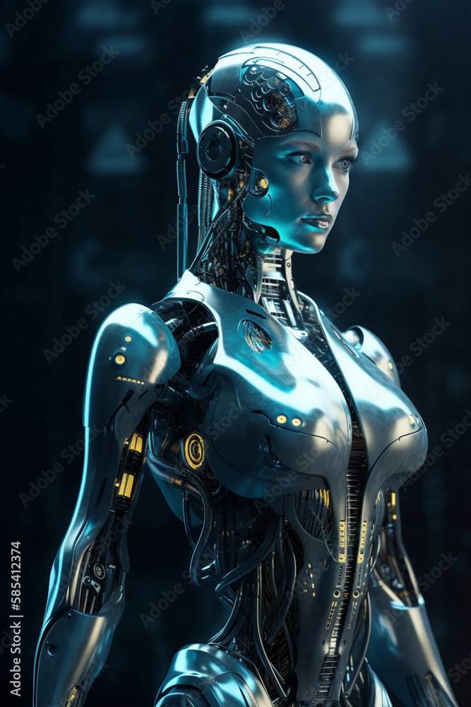 Beautiful girl robot humanoid. The concept of artificial intelligence,  technological progress. Cyborg woman. Female android. Copy space.  Scientific progress. ai generated Illustration Stock | Adobe Stock