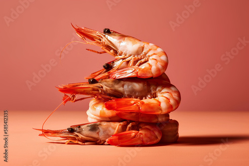 heap of tasty raw shrimps and prawns, isolated, created with generative ai photo