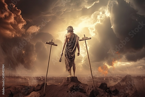 Judgement day. The return of Jesus Christ, New Testament, Hell and Heaven concept, generative AI