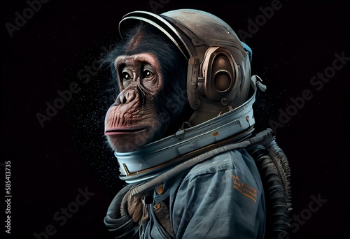 Print op canvas A chimp astronaut is weightless and faces downwards