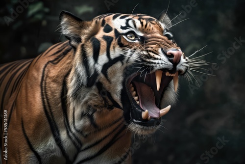 portrait of a screaming tiger, photorealistic, generative AI © legendexpert
