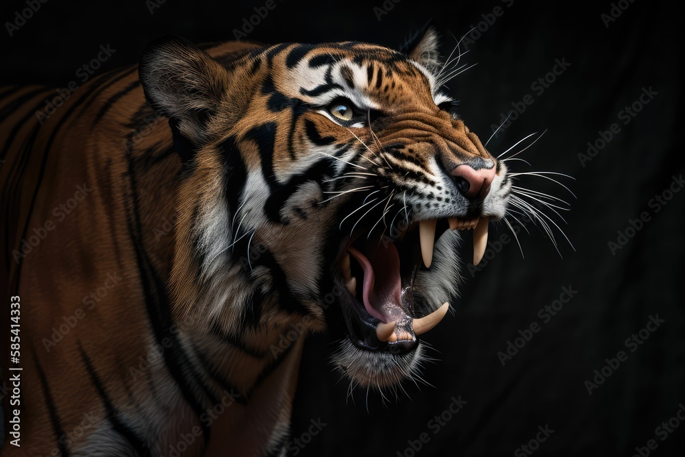 Fototapeta premium portrait of a screaming tiger, photorealistic, generative AI