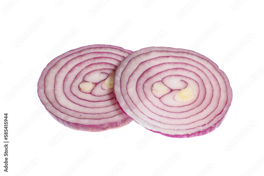 Pieces of blue onion isolated on white background