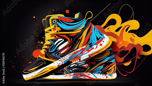 A colorful street running shoe concept. AI render.