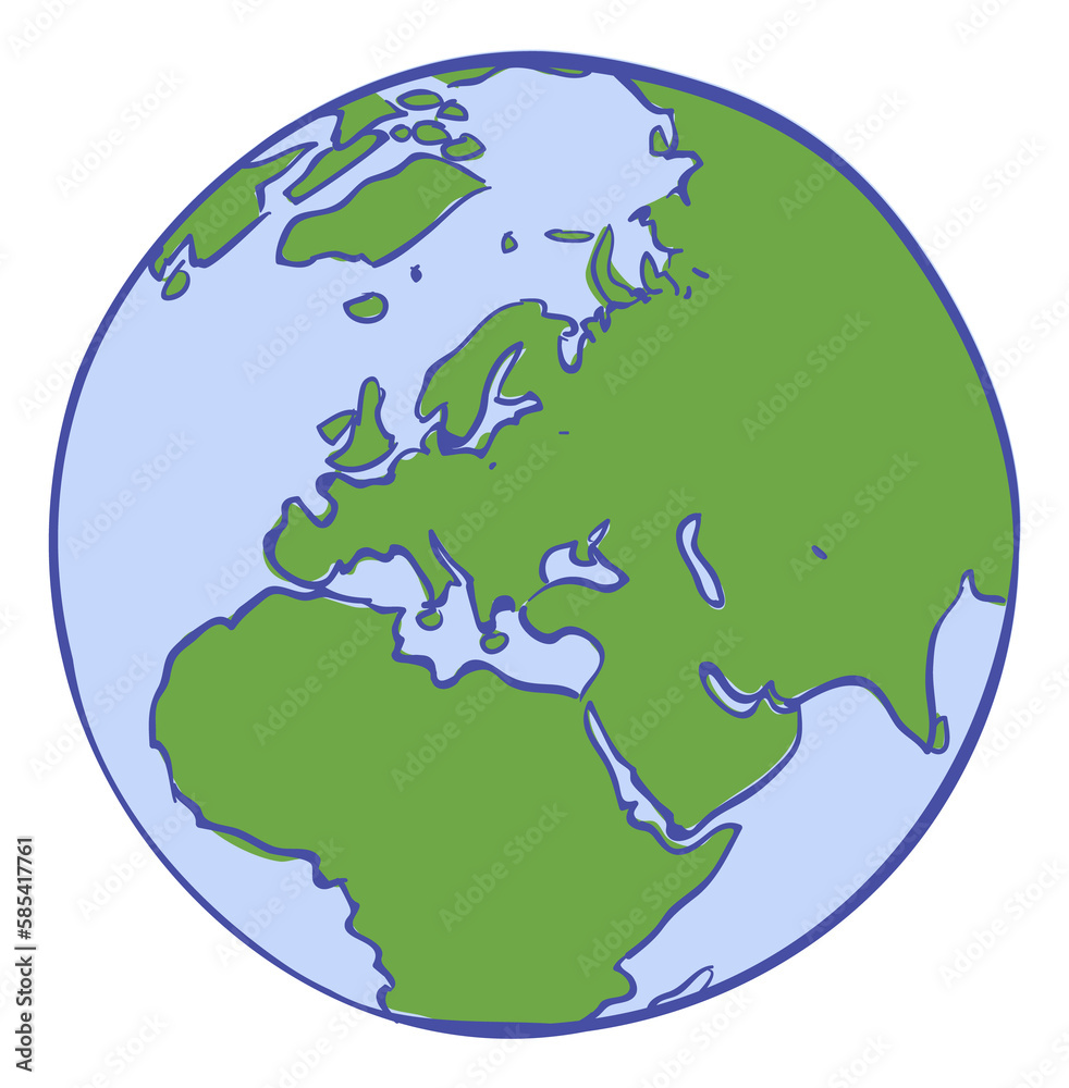 Earth icon. Planet map sketch with europe in center
