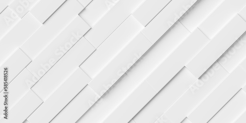 Random shifted diagonal white long rectangle cubes geometrical background wallpaper banner pattern flat lay top view from above