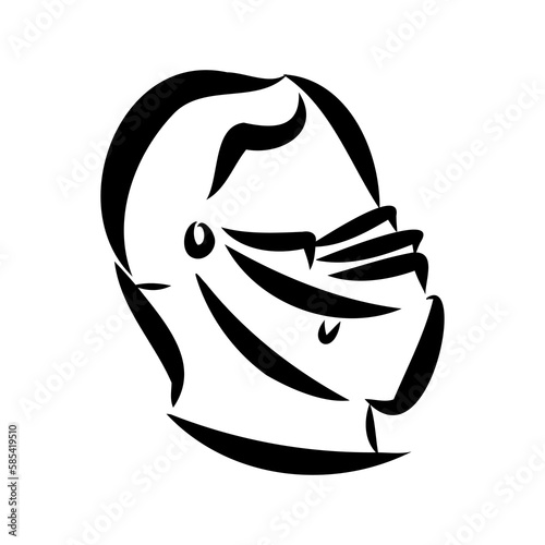 Knight armour engraving vector illustration. Scratch board style imitation. Black and white hand drawn image.
