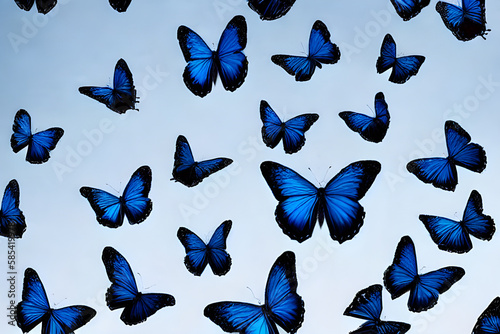 very beautiful blue, yellow, orange, butterflies with color transitions isolated on a transparent background, Generative AI
