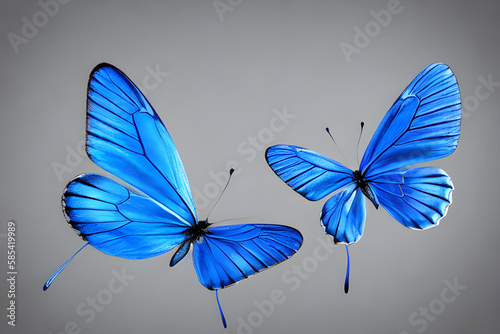 very beautiful blue, yellow, orange, butterflies with color transitions isolated on a transparent background, Generative AI