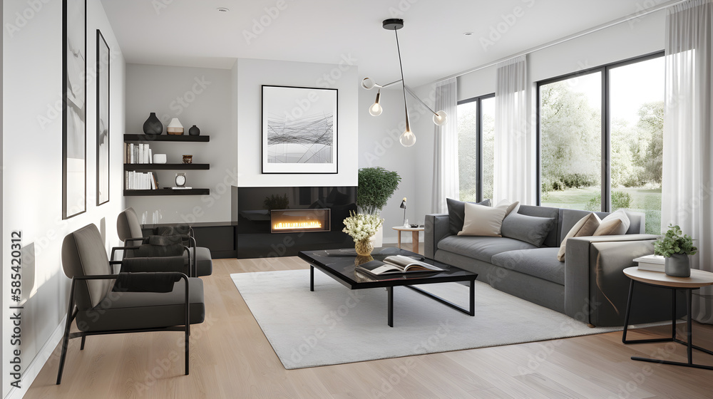 Image of a modern living room, with a sleek and minimalistic design