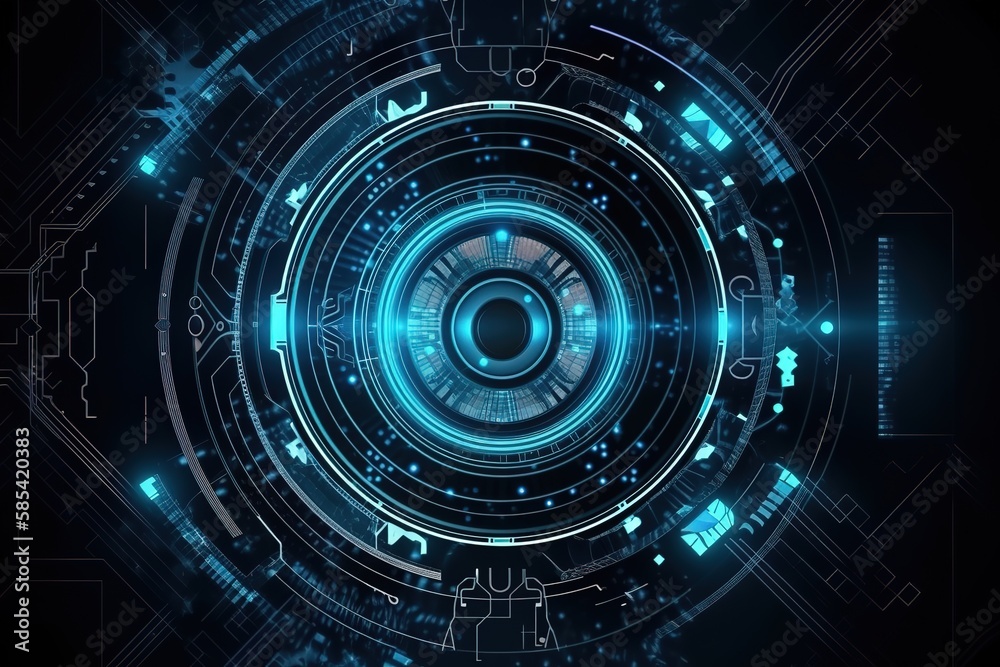 Abstract metal technology background with blue light effect, Generative AI