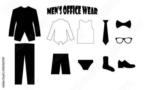 Men's office wear set. icon set.