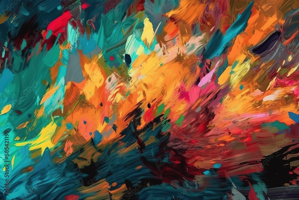 Abstract paint brush strokes. Oil on canvas rough brushstrokes of paint palette knife background. 3D texture colorful artistic mix color bright vivid illustration, Generative AI