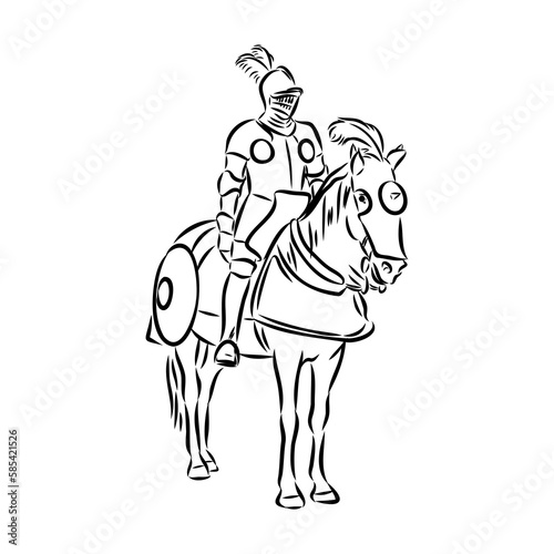Knight armour engraving vector illustration. Scratch board style imitation. Black and white hand drawn image.