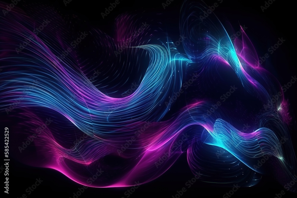 Abstract blue and purple liquid wavy shapes futuristic banner. Glowing retro waves vector background, Generative AI