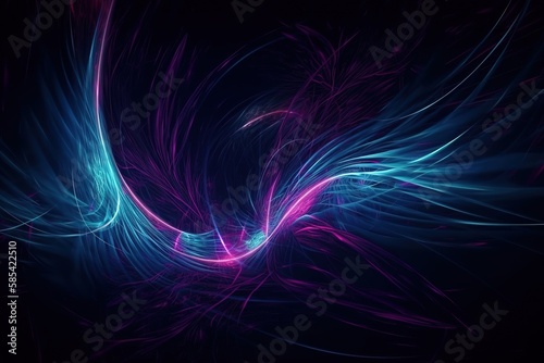 Abstract blue and purple dynamic background. Futuristic vivd neon swirl lines. Light effect. , Generative AI photo