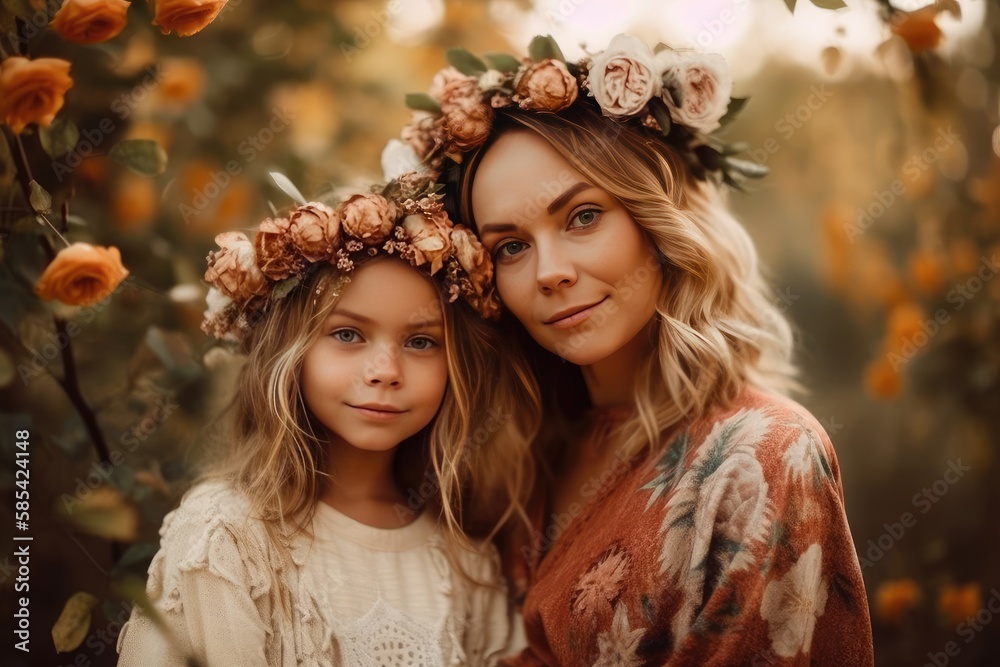mother and daughter in autumn park