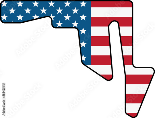 outline drawing of maryland state map on usa flag.