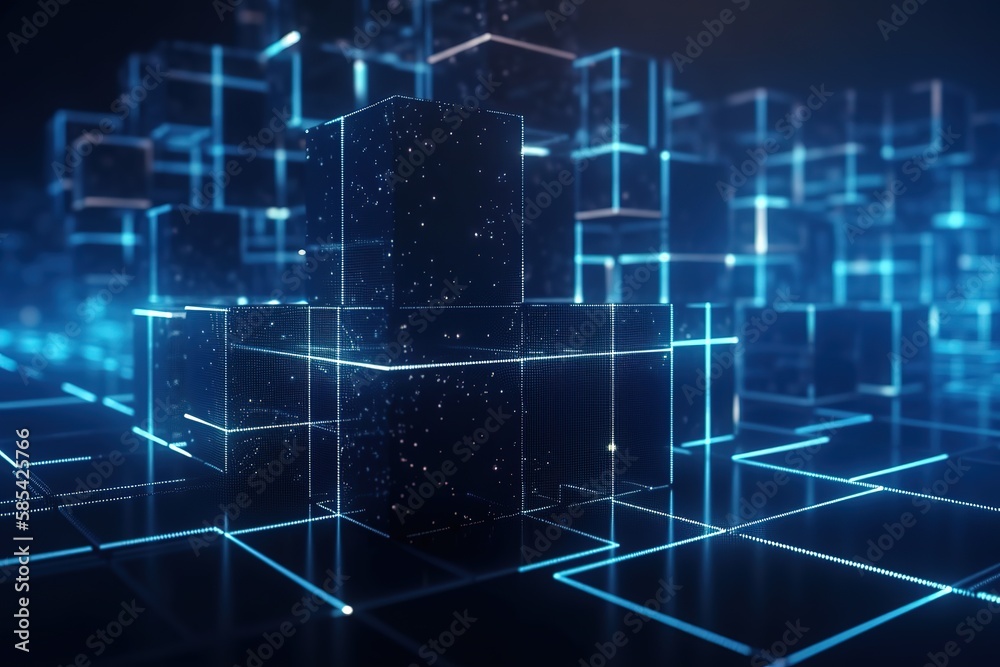 Abstract polygonal background from lines, dots and glowing particles with plexus effect. Artificial intelligence connectivity or technology concept, Generative AI