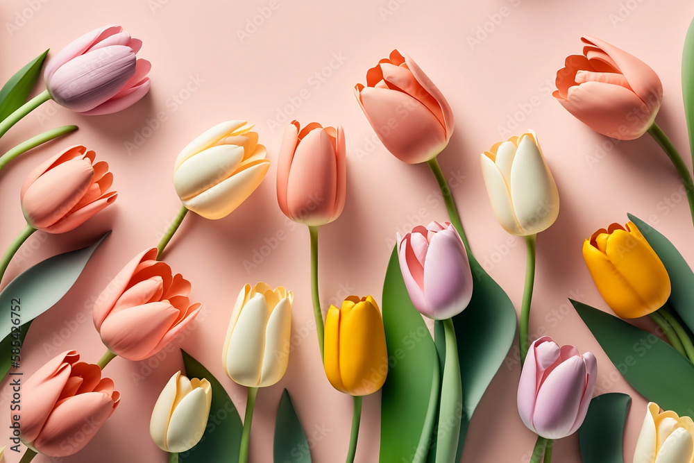 beautiful multicolored tulips on pastel pink background, isolated, high quality advertisement photography with depth of field, hyper-detailed, beautifully color-coded. generative ai beautiful multicolored tulips on pastel pink background, isolated, high quality advertisement photography with depth of field, hyper-detailed, beautifully color-coded. generative ai