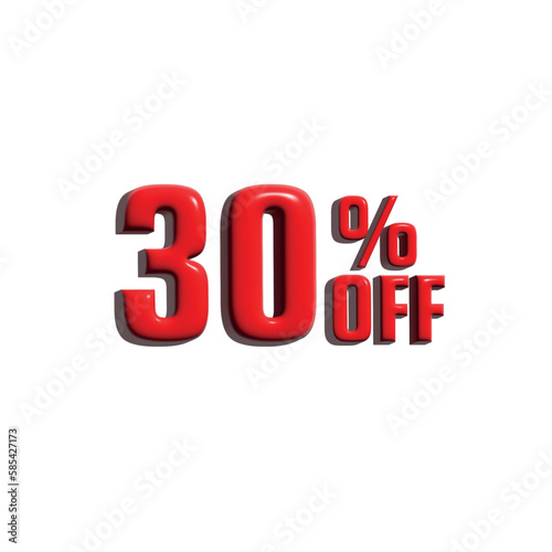 3d 30 percent off tag in red color