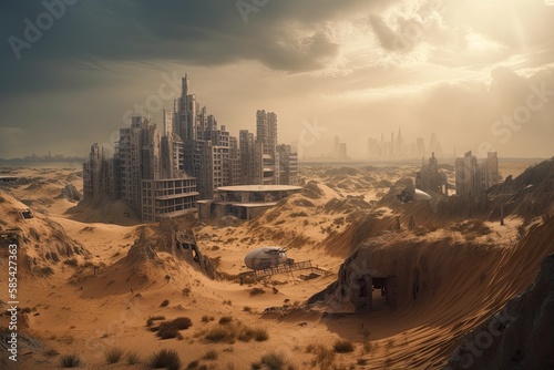 A Futuristic Cityscape  Urban Oasis in a Post-Apocalyptic Desert  Generative AI