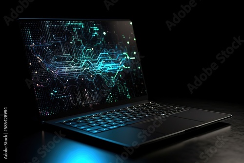 Laptop with analytical data. Created with generative Ai technology. , Generative AI