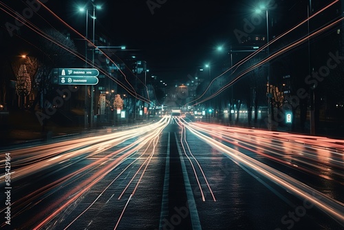 Light Trails On Road At Night  Generative AI