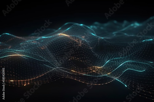 Dark blue and glow particle abstract background. , Generative AI