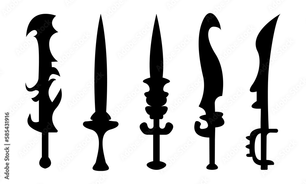 set of old daggers in black silhouette in vintage style set of old daggers in black silhouette in vintage style