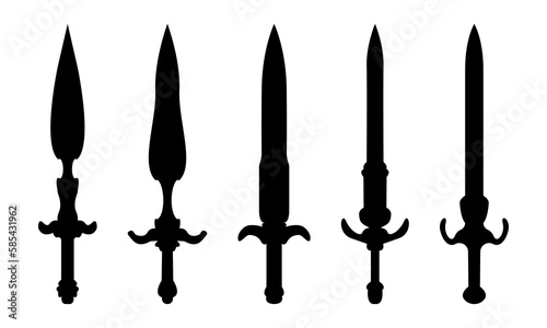 set of knives and daggers in black silhouette in vintage style