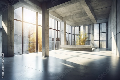 Empty concrete open space interior with sunlight  Generative AI