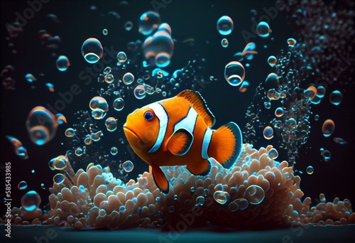 Cute Cartoon Clownfish with Space for Copy. Generative AI