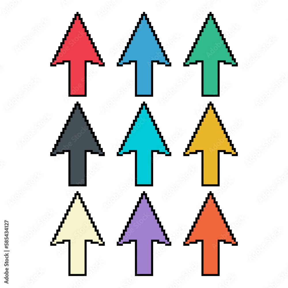 Set of Arrow pixel icon, web cursor click mouse symbol, computer pointer vector illustration Set of Arrow pixel icon, web cursor click mouse symbol, computer pointer vector illustration
