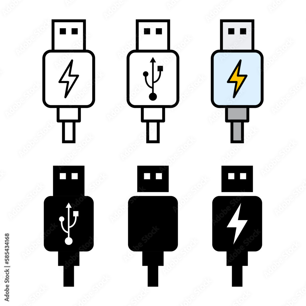 Set of USB plug cable icon technology, connect device sign, electronic portable symbol ,vector illustration media Set of USB plug cable icon technology, connect device sign, electronic portable symbol ,vector illustration media