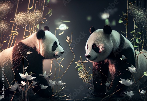 Border with pandas and bamboo example. Generative AI