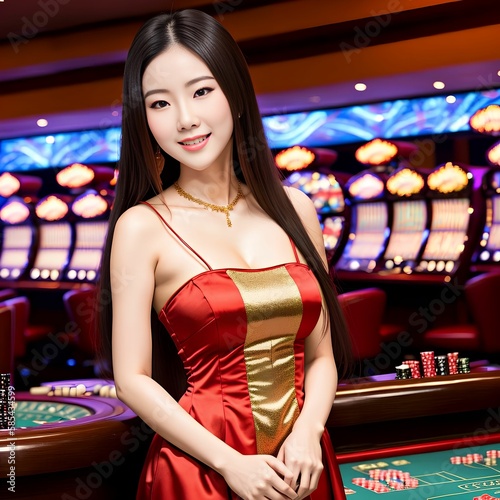 portrait of asian woman at casino, generative art by A.I.