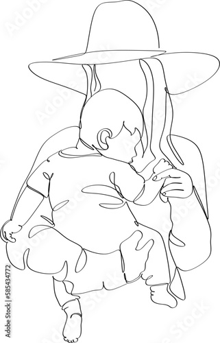 Continuous line drawing of mother and baby cute family concept card mother day vector illustration