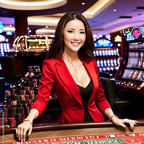 portrait of asian woman at casino, generative art by A.I.