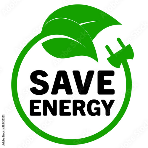 Save energy logo, icon symbol, eco plug vector illustration for a greener world and sustainability. Label, sticker, stamp idea concept graphic isolated on white background.