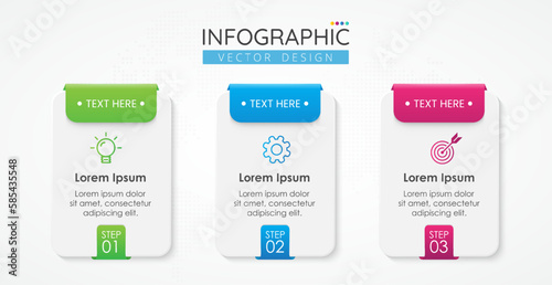 Business infographic design template with icons and 3 options or steps for presentations banner, workflow layout, process diagram, flow chart, info graph. Vector Infographics for business concept.