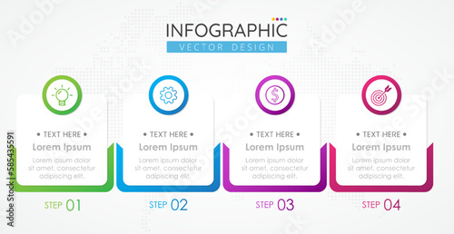 Infographic design square template with icons and 4 options or steps. Abstract elements of graph, diagram, parts or processes. Vector template for presentation.