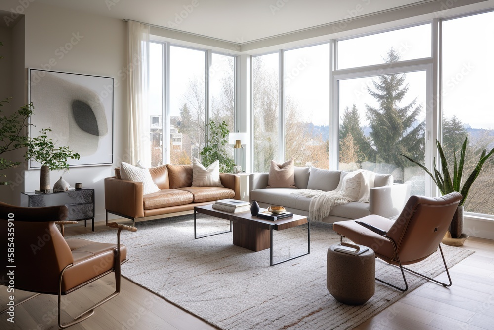 Scandinavian-chic living room with a black and white color scheme interior Scandinavian-chic living room with a black and white color scheme interior