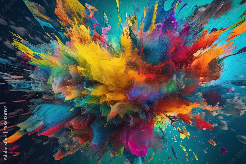 A Dynamically Vibrant Kaleidoscope of Colours: An Explosion of Abstract Paint Splatter on a Bright Background, Generative AI