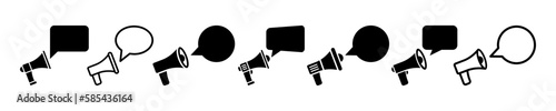 Set of megaphone with empty speech bubble vector icons. Important message. Announce information. Loud speak.
