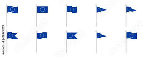 Set of european union flags vector icons. Blue flag with gold stars. Symbol liberty.